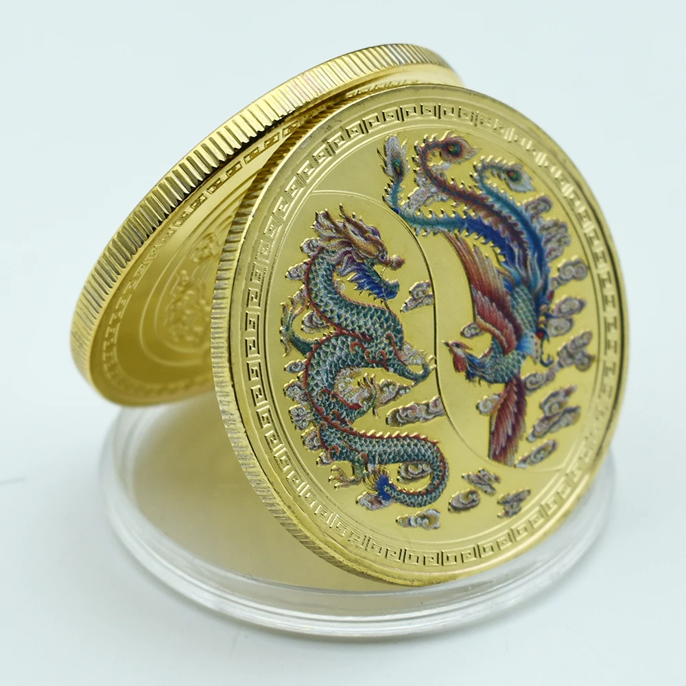 

Chinese Yellow Dragon Coin Gold Sliver Coin Metal Coins Collectibles Souvenir Chinese Style Totem Auspicious Commemorative Coin