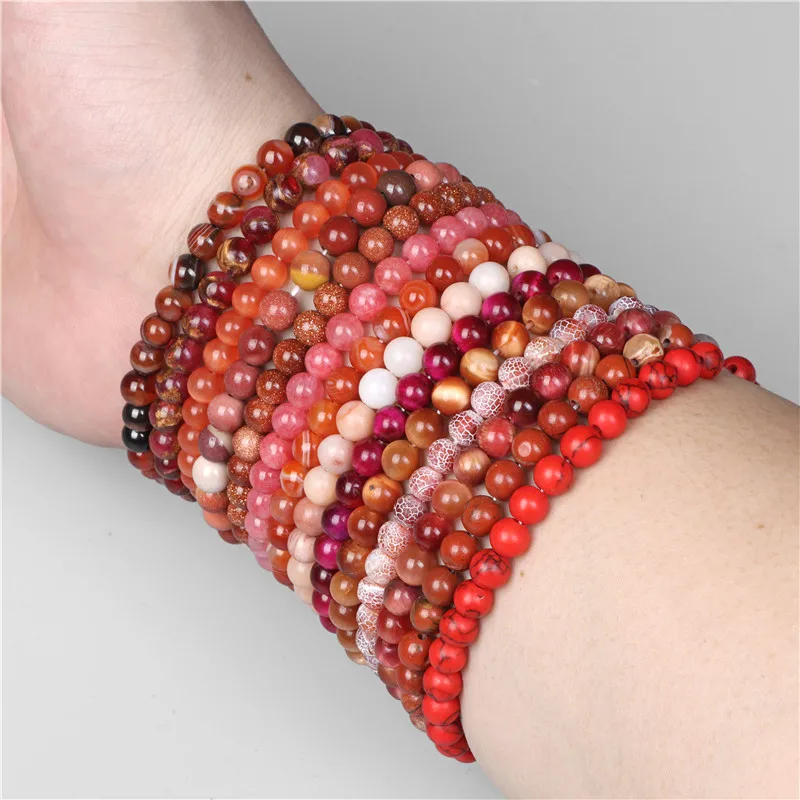 Браслет из Красного Натурального Камня 6 мм