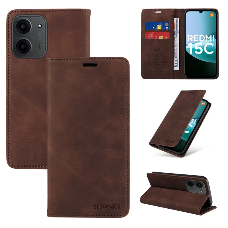 Фото Противоугонный чехол для телефона Xiaomi Redmi 15 15C A5 Note 15 Pro Plus Redmi15C 5G 4G Capa Wallet Flip Card Holder Coque Leather Cover №4