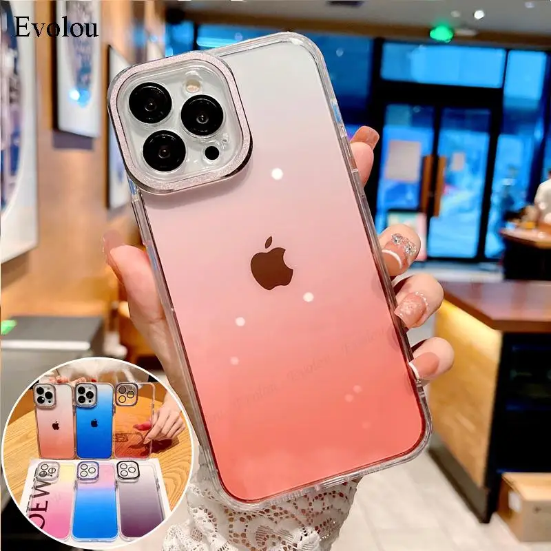 

Gradient laser transparent soft silicone phone case for iphone 13 12 11 Pro max camera lens Protect shockproof clear TPU cover