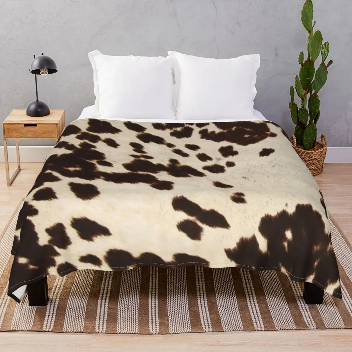 Brown Cowhide 2 Blankets Coral Fleece Plush Decoration Lightweight Thin Throw Blanket for Bedding Sofa Travel Cinema