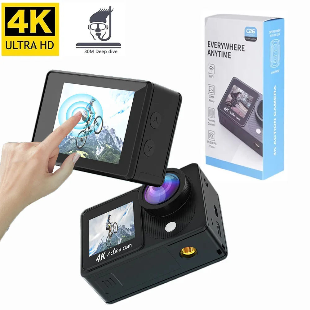 

Экшн-камера 4K HD с двойным экраном и защитой от вибрации