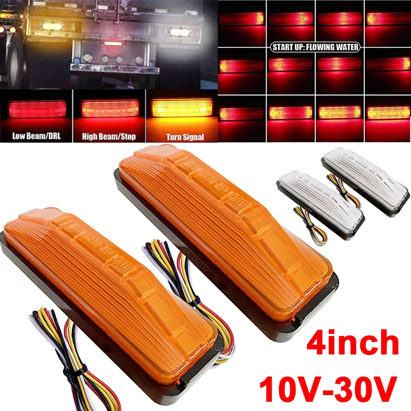 

2Pcs 4 Inch Universal 28 LED Car Tail Light Red Amber Brake Flowing Turn Signal Light Lamp for Trailer Truck