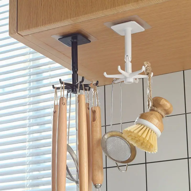 

Kitchen 360 Degree Swivel Hook Wall Mount Free Punch Home Wall Door Hook Handbag Clothes Tie Bag Hanger Kitchen Gadgets