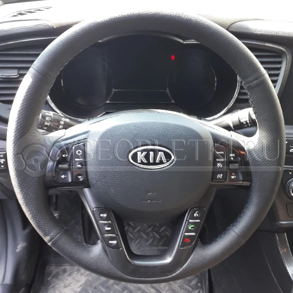 Оплетка на руль &quotKia Optima" (Киа Оптима) для кожаного руля - черная текстурная кожа