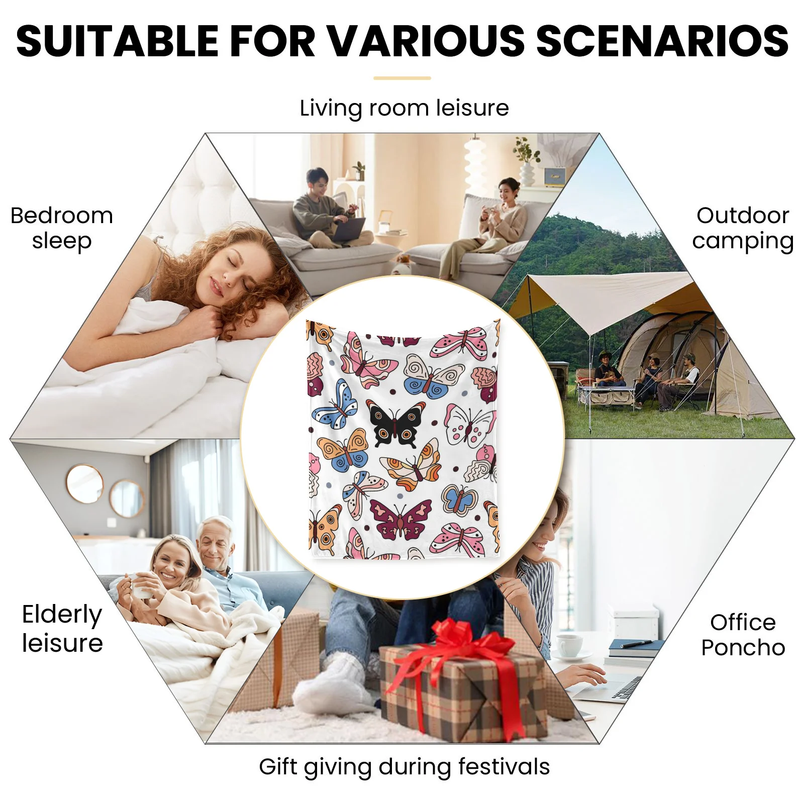 Стильное художественное одеяло с линией бабочки и черным дизайном на белом фоне