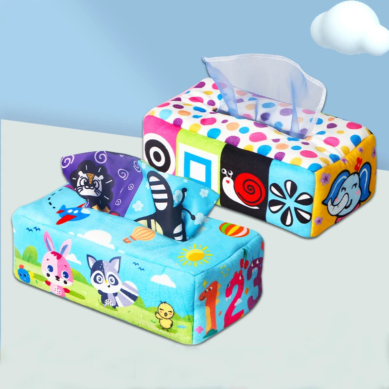 

New creative tissue box plush cartoon toy baby cute tissue box exercise finger napkin toy 0-3Y baby analog tissue box