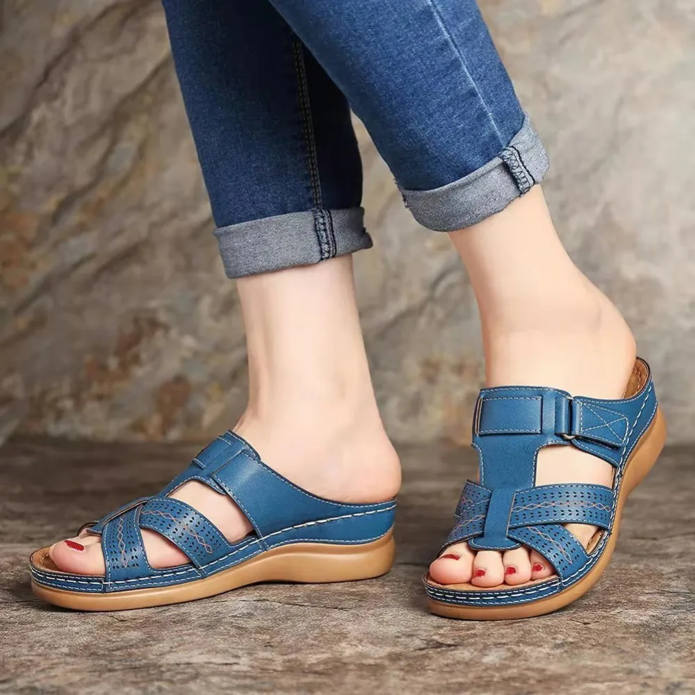 Summer Women Wedge Sandals Premium Orthopedic Open Toe Sandals Vintage Anti-Slip Leather Casual Female Platform Retro Shoes