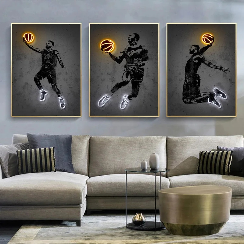 

Abstract Basketball Star Neon Light Shoes Canvas Painting Street Art Posters and Prints Wall Art Pictures for Living Room Decor