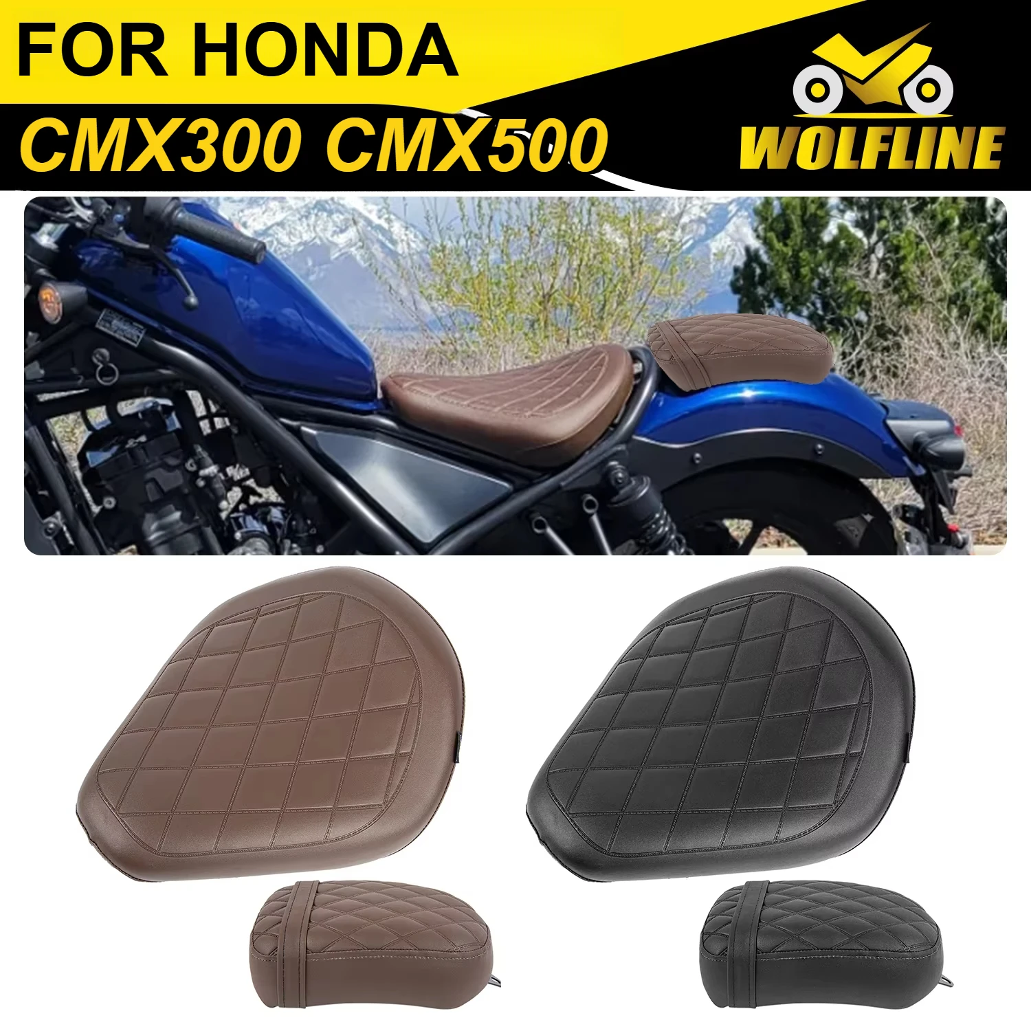 Фото Сиденье WOLFLINE Solo Seat для Honda CMX500 CMX300 2017-2025, подушка сиденья для водителя и пассажира CMX 500 CMX 300 №1