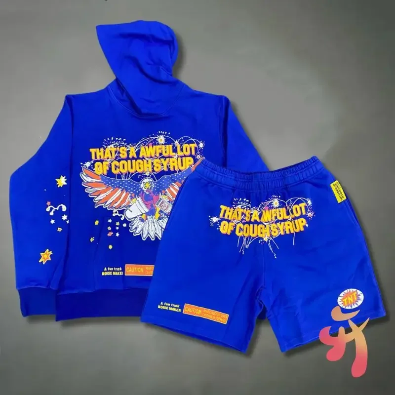 Уличный комплект с капюшоном в стиле хип-хоп синие толстовки виде сиропа от кашля