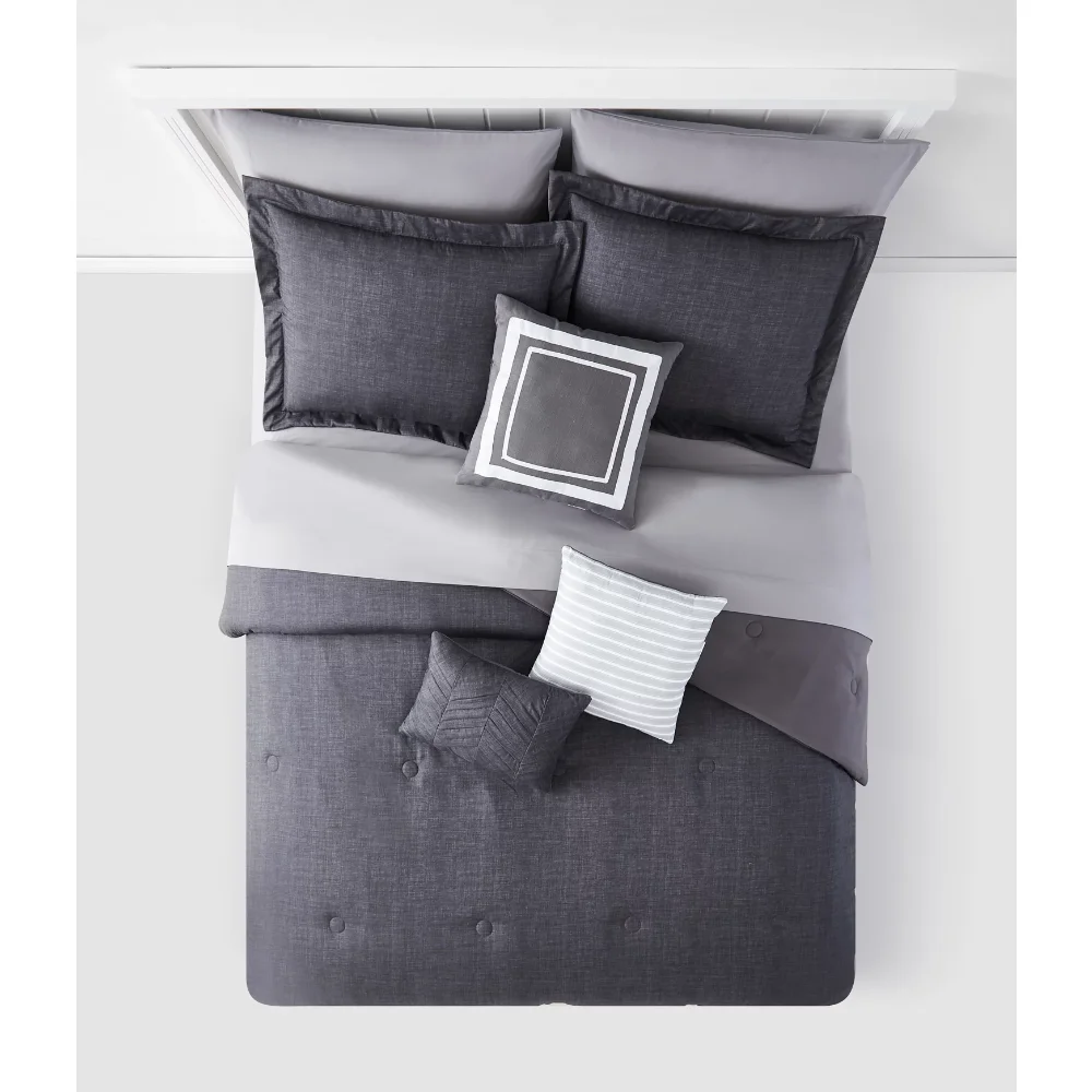 

Grey 10 Piece Bed In A Bag Comforter Set with Sheets, Queen Bedding Set