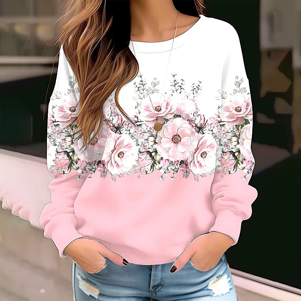 

Flower Printed Hoodies for Woman Long Sleeve Shirts Casual Clothes 3D Print High Quality Autumn Winter Flower Painting Pullover