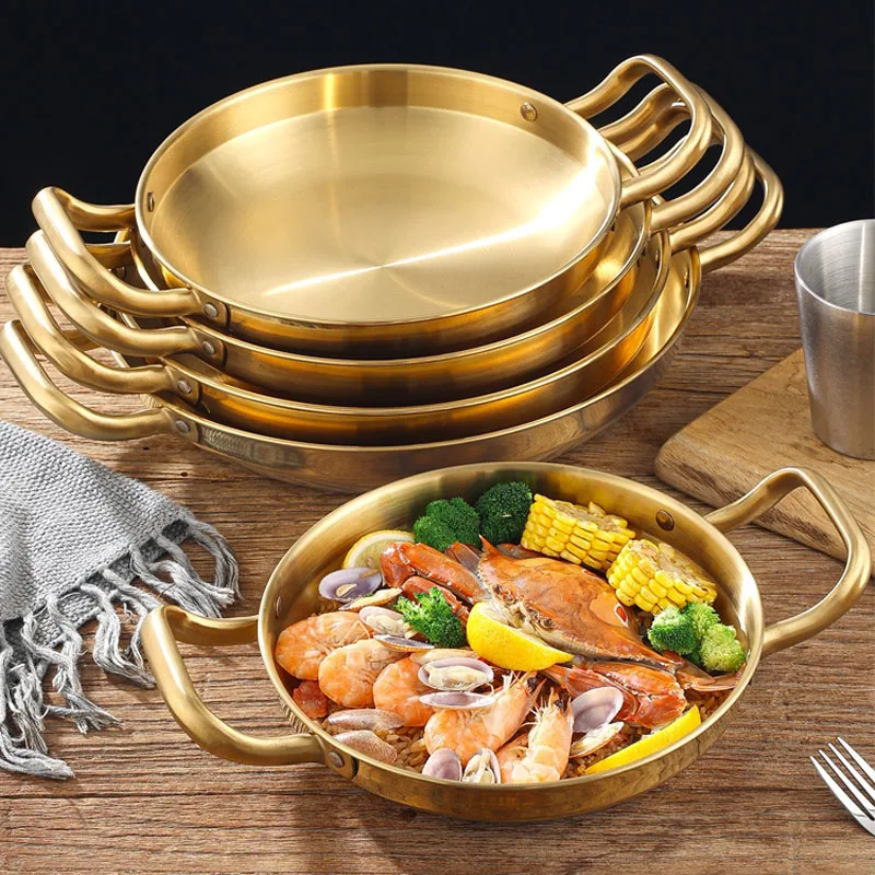 

Stainless Steel Seafood Rice Pot Home Cooking Paella Pan Picnic Snack Plates Cookware Saucepan Dry Pots with Handle for Kitchen