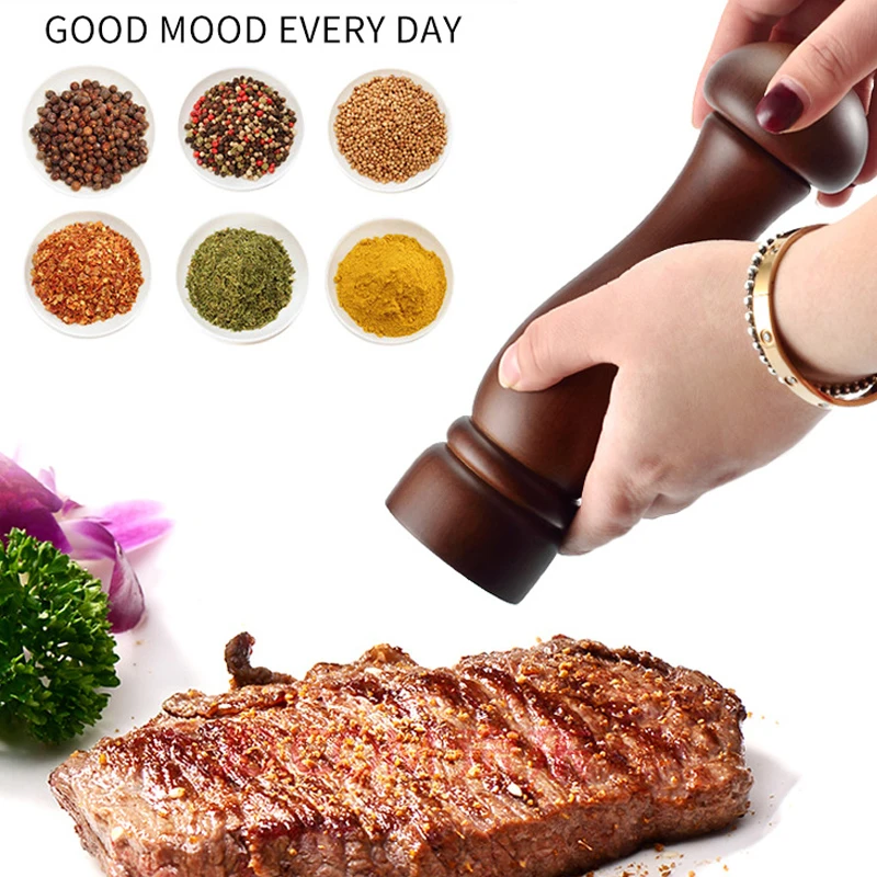 

Solid Wood Pepper Black Pepper Grinding Jar Salt and Pepper Mill With Adjustable Ceramic Grinding Core Kitchen Tools Mills Jar