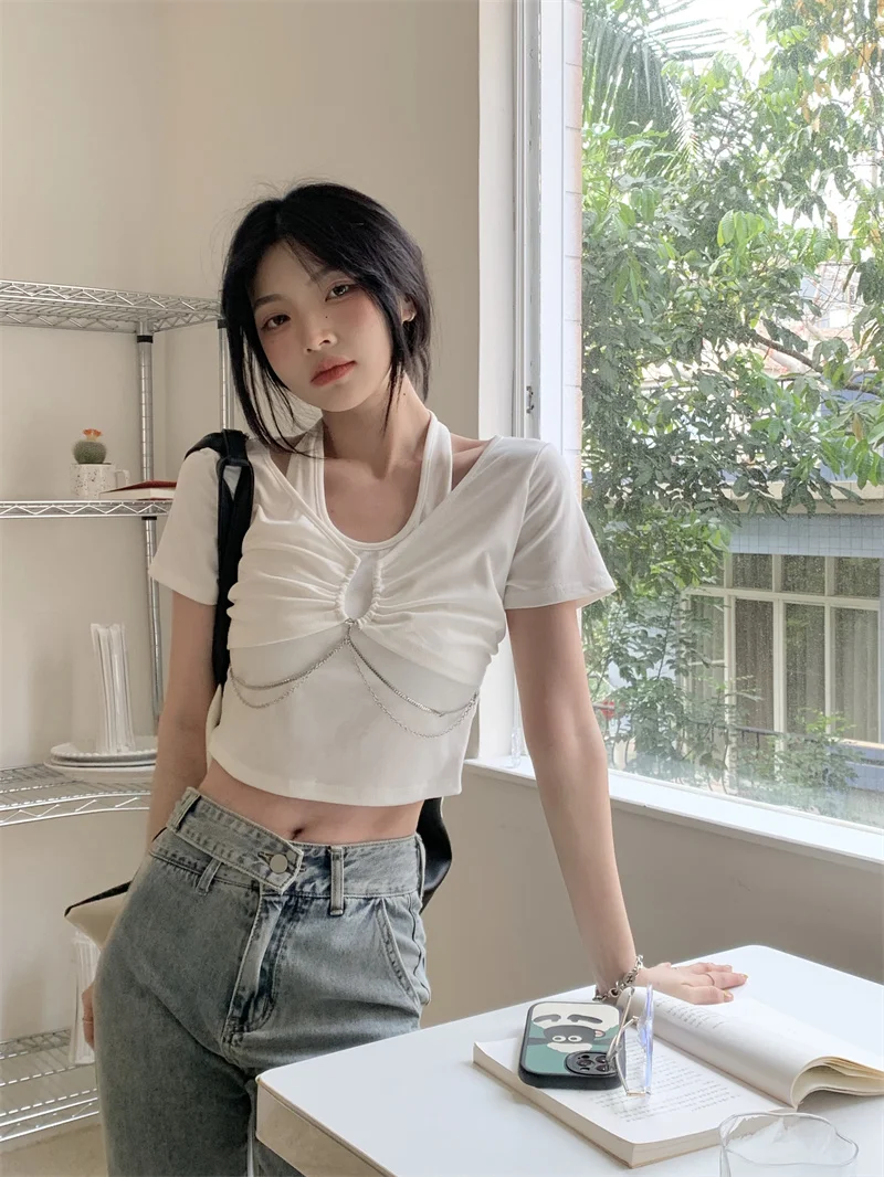 

2022 футболка с коротким рукавом женская летняя 2022 новый дизайн нишевый короткий топ