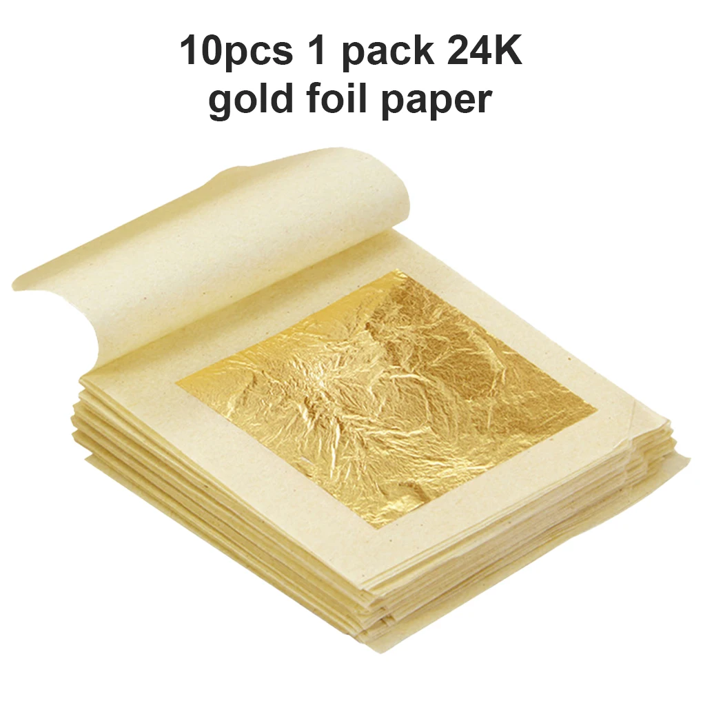 

10Pcs Real Gold Foil Pure 24k Decorating Craft Paper Golden Leaf Sheet Book Packing Papers High Strength for Handcraft Car