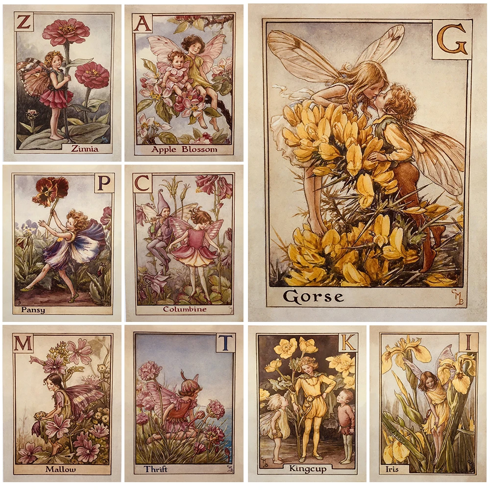 

Flower Fairy Girl Vintage Kingcup Gorse Poster Prints Wall Art Canvas Painting Home Decor Wall Pictures For Living Room Unframed