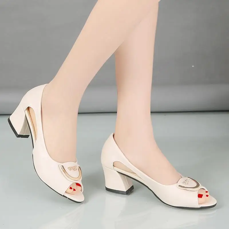 

10pcs Summer New Style Work Shoes Korean Style Versatile Women's Mom Shoes Fashion Fish Mouth High Heel Shoes lykj-yx