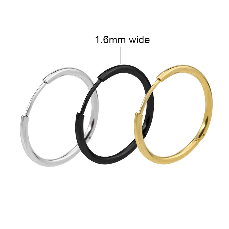 

ENXIER 1,6 мм Широкие Круглые серьги-кольца из нержавеющей стали, тонкие серьги с пряжкой для ушей, для вечеринки, аксессуары в стиле хип-хоп 1 пар...