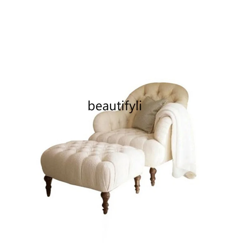 

hj New Classical Fabric Single Sofa American Balcony Wingback Chair Small Round-Backed Armchair Bedroom Recliner