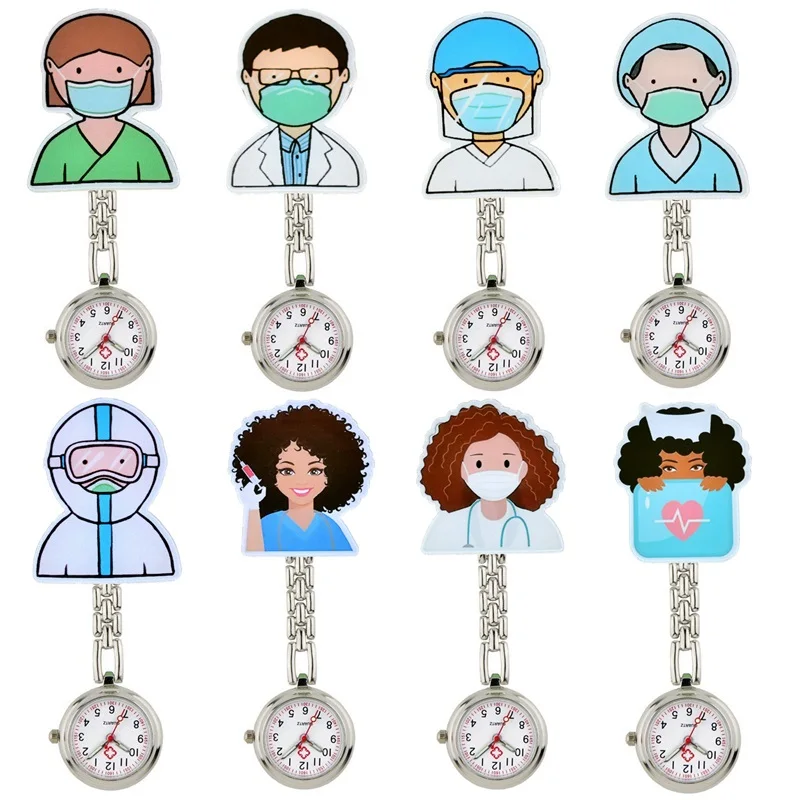 Часы карманные с тонкой подвеской простые Мультяшные медсестры врачи унисекс на