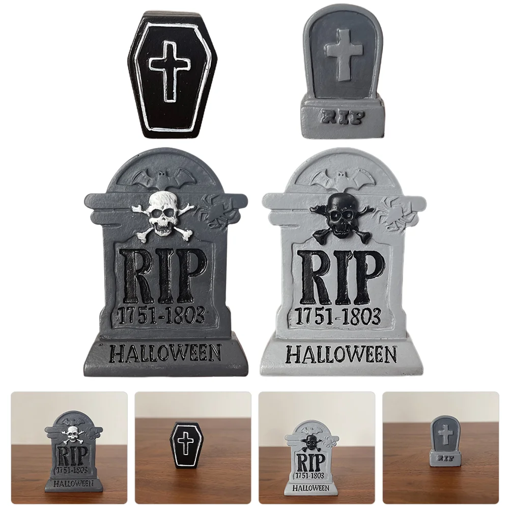 

4 Pcs Mini Tombstone Ornament Decor Miniture Decoration Household Tombstones Graves Resin Headstones Dinner Table
