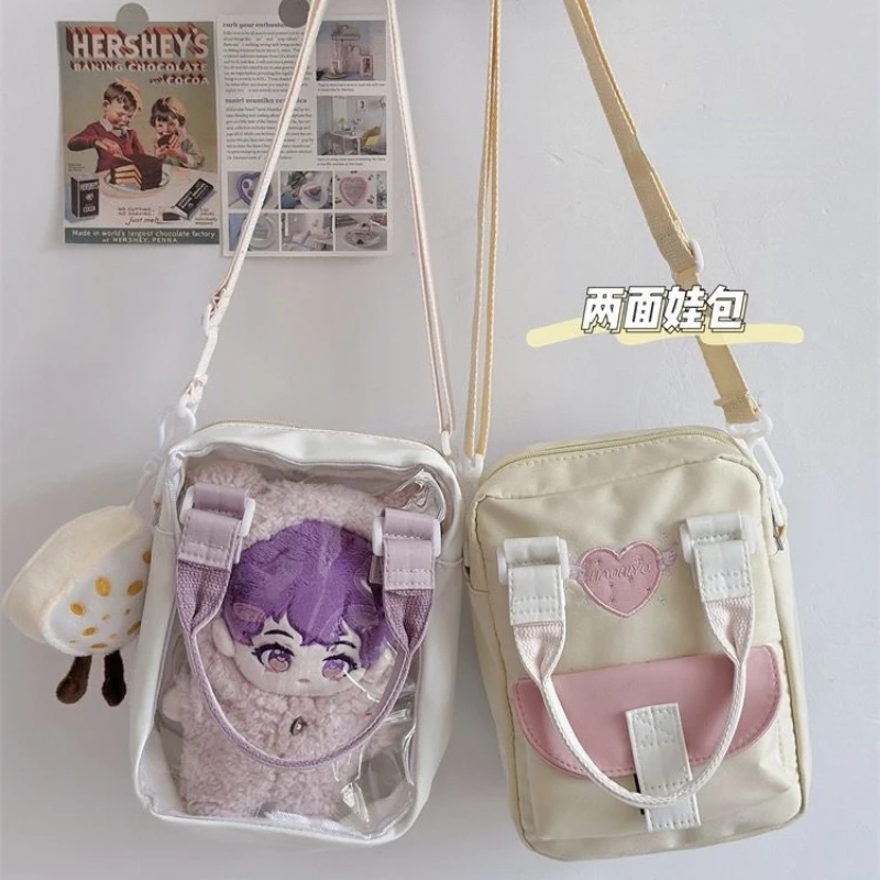 Фото Женская сумка в японском стиле Kawaii Ita из прозрачного ПВХ, 20 см, кукла винтаг, двухсторонняя сумка через плечо с любовным сердцем, кошельки и сумочки №1