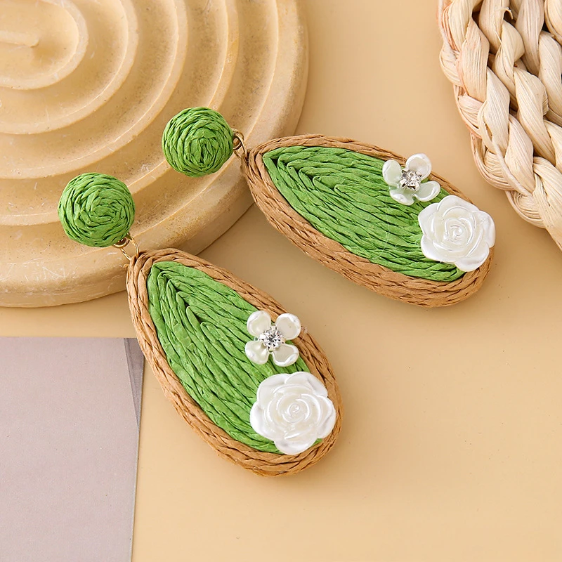 Летние винтажные серьги ручной работы в богемном стиле с лафитовой травой и