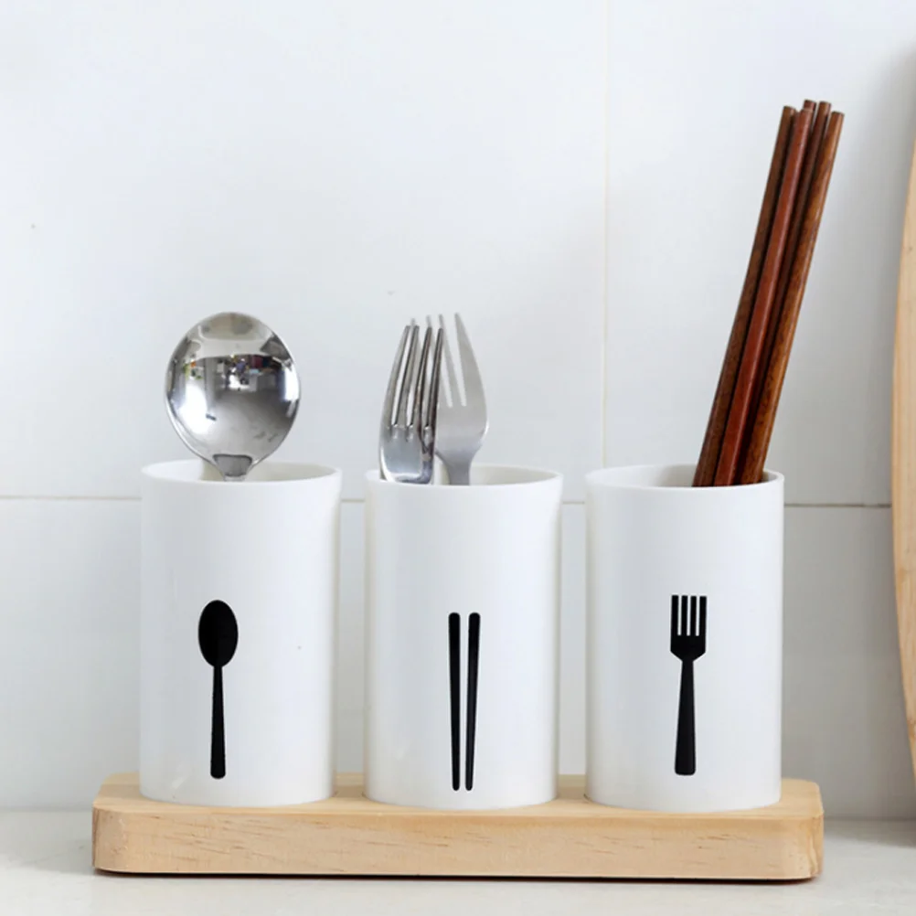 

Holder With Base Chopsticks Holder Silverware Tube Base Dinnerware Rack M Cutlery Utensil Bamboo