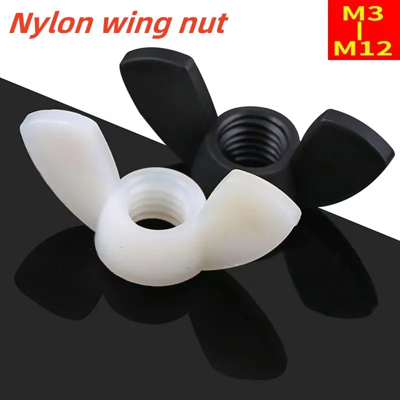 

20/50Pcs Wing Nuts M3 M4 M5 M6 M8 M10 M12 Hand Tighten Black/White Nylon Wing Nut Butterfly Nut Ingot Plastic Wing Nuts