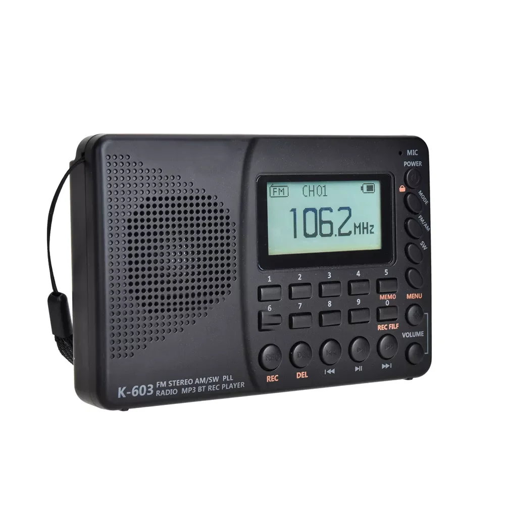 

K-603 Portable Digital Radio LCD Display FM AM SW Radio With BT Speaker Power-off Memory Function Fashion Radio