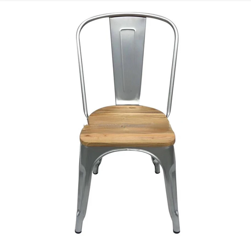 Wholesale stackable cafe bistro metal wood seat restaurant vintage design industrial metal dining chair