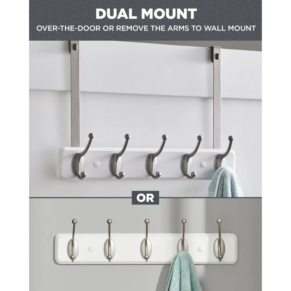 

2023 Better Homes & Gardens 5-Hook Rail Hanging Organizer, White Wood and Satin Nickel