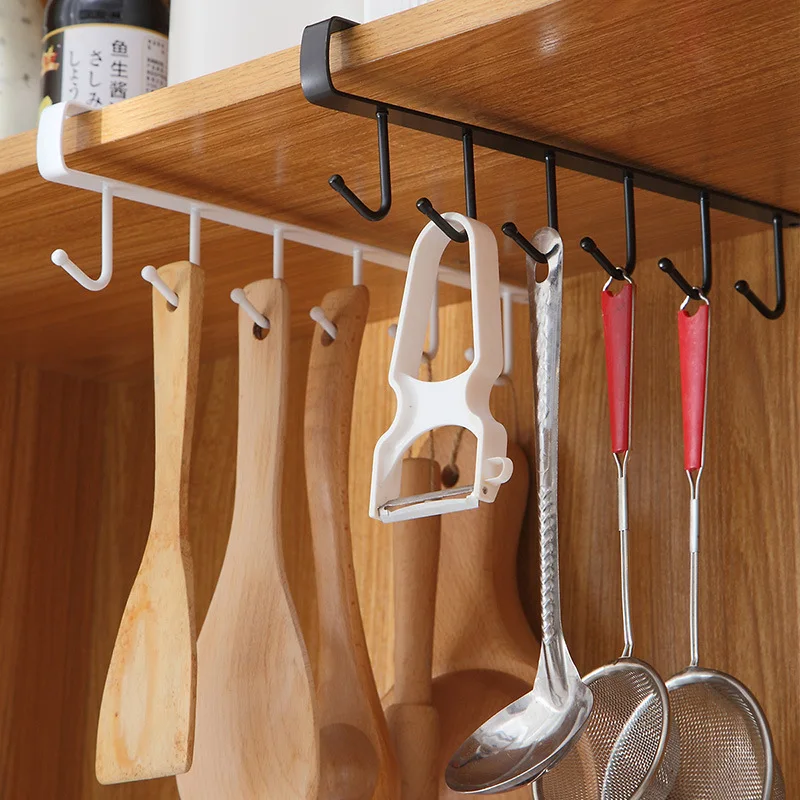 

Iron Hooks Storage Shelf Hanging Racks Holder Wardrobe Cabinet Metal Under Shelves Mug Cup Hanger Bathroom Kitchen Organizer