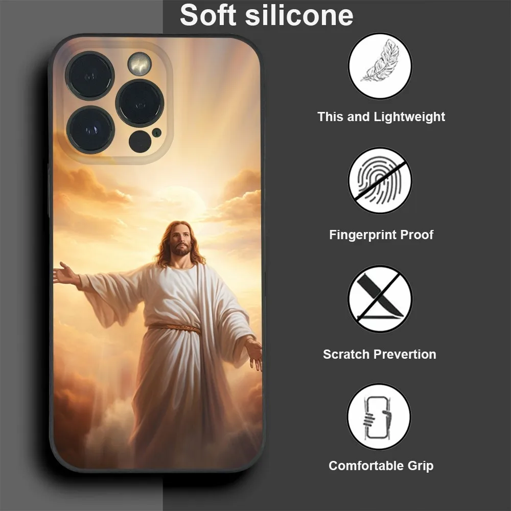 Чехол для телефона F-Faith Christian Jesus Cool iPhone 15 14 13 12 11 Pro Xs Max Mini XR X 7 8 Plus черный матовый