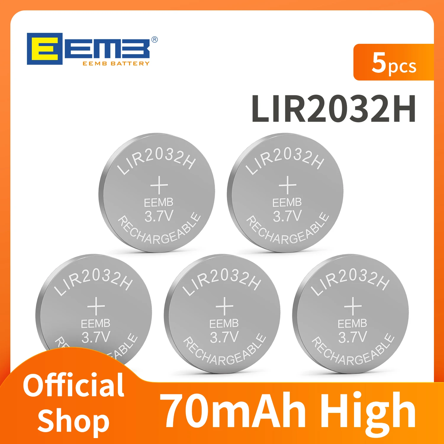 Фото EEMB Lir2032H 70 мАч, перезаряжаемая литиевая батарея большой емкости, Кнопочная батарея с зарядным устройством LIR2032 H 3,7 в для фотографий №1