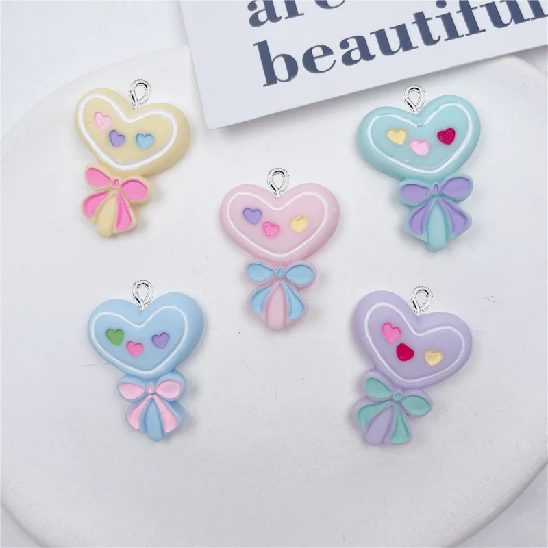 

10 шт. кавайные Подвески в виде банта, сердца, леденца из смолы для изготовления ювелирных изделий, аксессуары «сделай сам», брелоки, подвески...