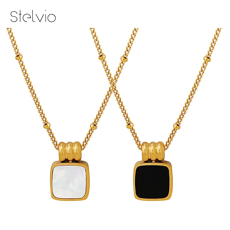 

Fashion Trend White Seashells Black Acrylic Pendants With Beads Titanium Steel Necklace for Women Clavicle Chain New in Jewelry