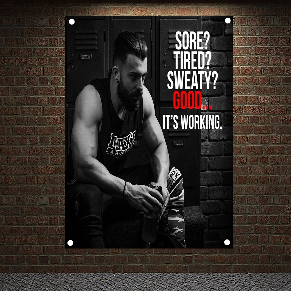 

SORE TIRED SWEATY GOOD... IT'S WORKING. Motivational Workout Posters Exercise Banners Flags Canvas Painting Wall Hanging T5