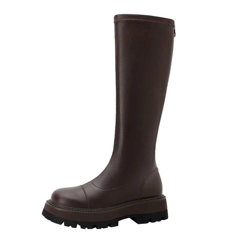 

2022 spring and autumn Women knee-high boots 22-25cm cowhide+Stretch Lycra upper Knight boots back zipper platform boots women
