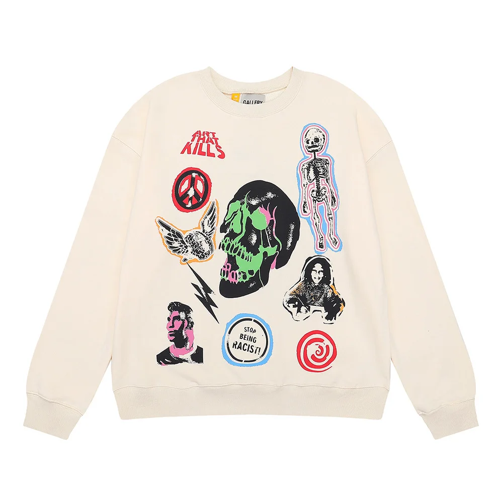 

Gallery dept Fashion Sweatshirt Top ILLADOX Skull Head Flame Print Round Neck T-shirt Men's and Women's Pullover