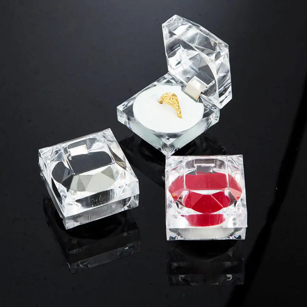 

Transparent Crystal Box Ring Box Cube Four-corner Acrylic Flower Box Gift Box Wedding Storage Clear Crystal Diamond Packaging