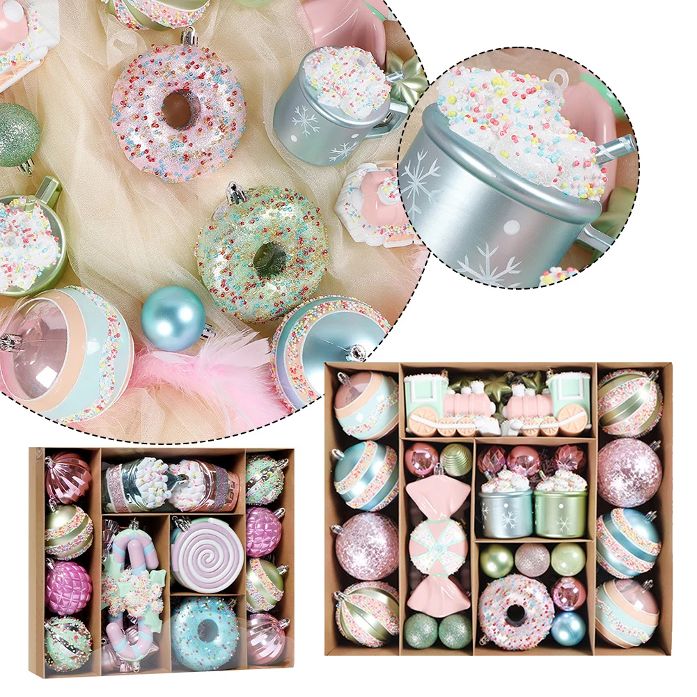 Christmas Macaron Ice Cream Donut Shapes Ball Ornament Xmas Tree Hanging Pendants Home Party Navidad Christmas Decor 2024