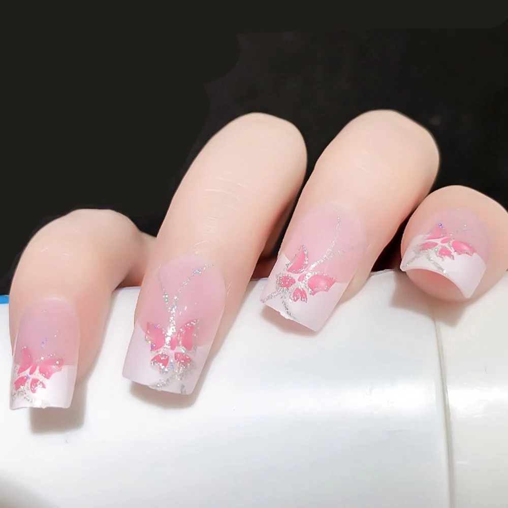 

Искусственные накладные ногти 24 шт. с клеем, многоразовые накладные ногти для французского маникюра с квадратной головкой, накладные ногти ...