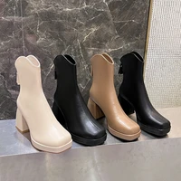 autumn winter thick soled ankle boots 2022 waterproof platform ladies martin boots womens high heeled back zipper leather boots
