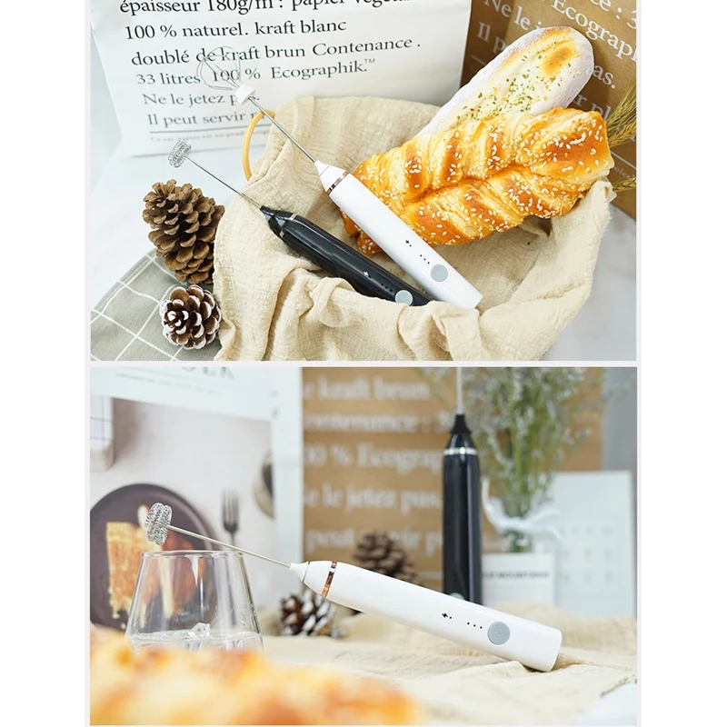 Ручной взбиватель молока USB-электрический Двойной венчик из нержавеющей стали