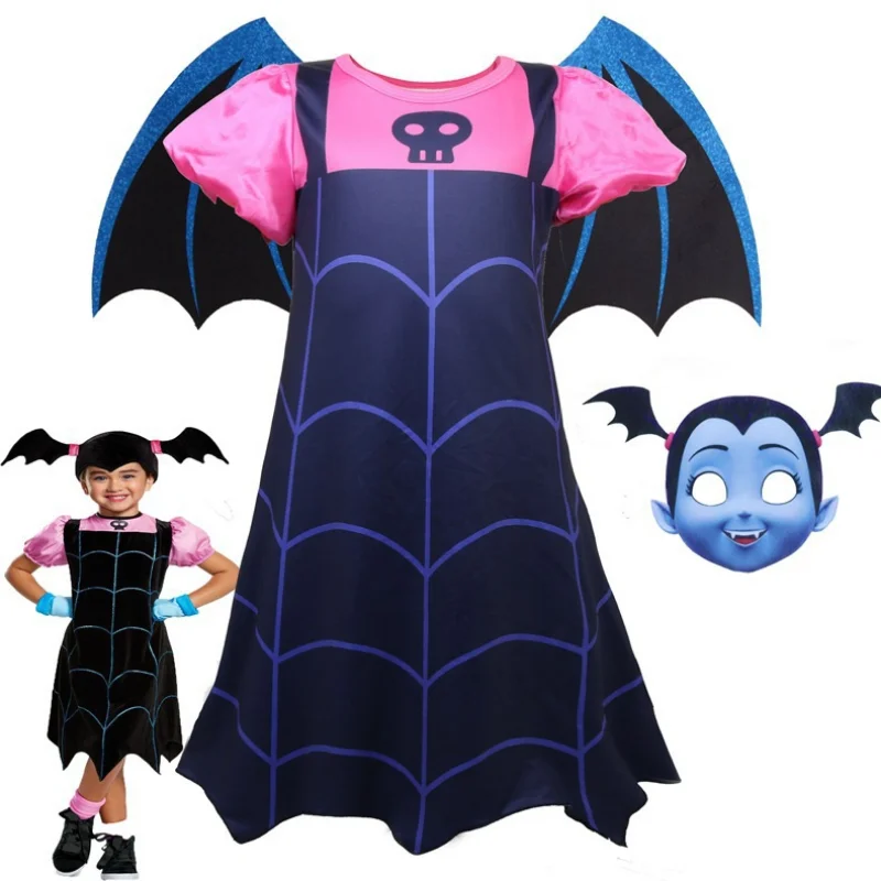 

Детская одежда для косплея Vampirina, маска, крылья, платье, комплект для девочек, костюм для вечевечерние, юбка, карнавальный костюм