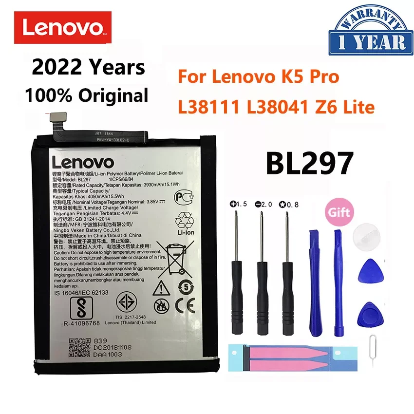 

2023NEW 100% Original 4050mAh BL297 Battery For Lenovo K5 Pro L38111 L38041 Z6 Lite Mobile Phone Replacement Batteries Bateria