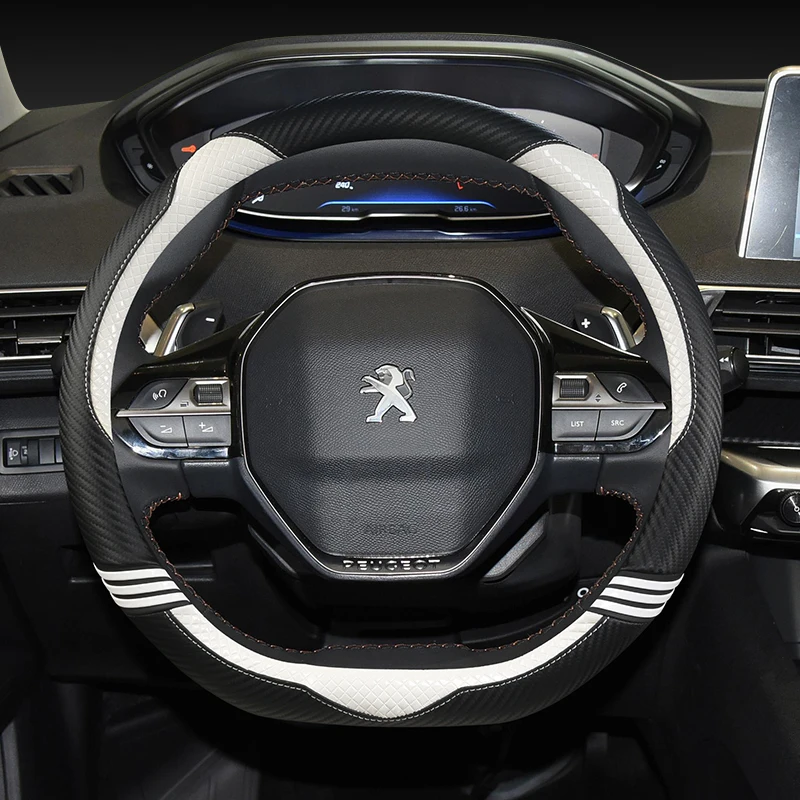 

Автомобильные аксессуары из углеродного волокна и кожи, фотосессия 38 см, 15 дюймов, Нескользящие, для Peugeot 206, 207, 208, 308, 406, 408, 508, 301